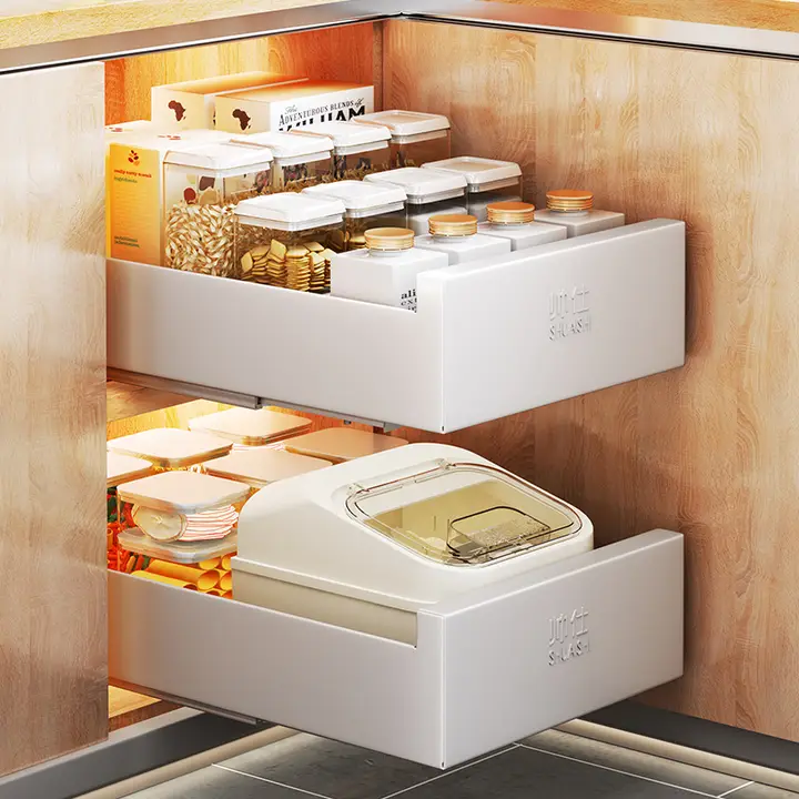 キッチン用引き出し収納ラック【調味料・食器収納・スライド式】