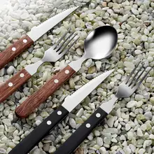 木柄の牛ステーキ用ナイフフォークセット【家庭用・3点セット・西洋料理用】