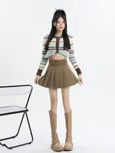 高ウエストコーデュロイAラインプリーツスカート【レトロデザイン・女性用】