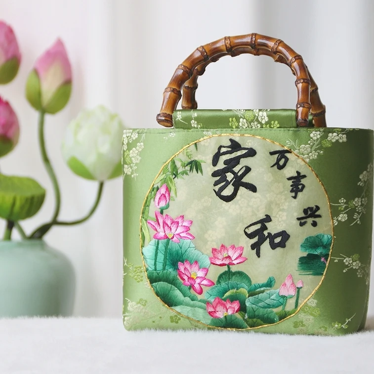 手提げ式竹節デザイン刺繍トートバッグ：軽量で耐久性のある中国風通勤バッグの実用性解析
