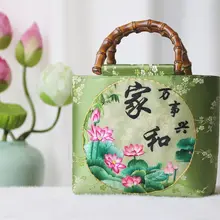 手提げ式竹節デザイン刺繍トートバッグ【中国風・一肩掛け・花柄】