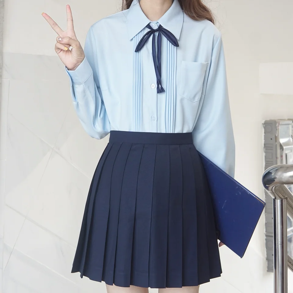 青色 プリーツ JK 制服 トップス 女士 基本スタイル