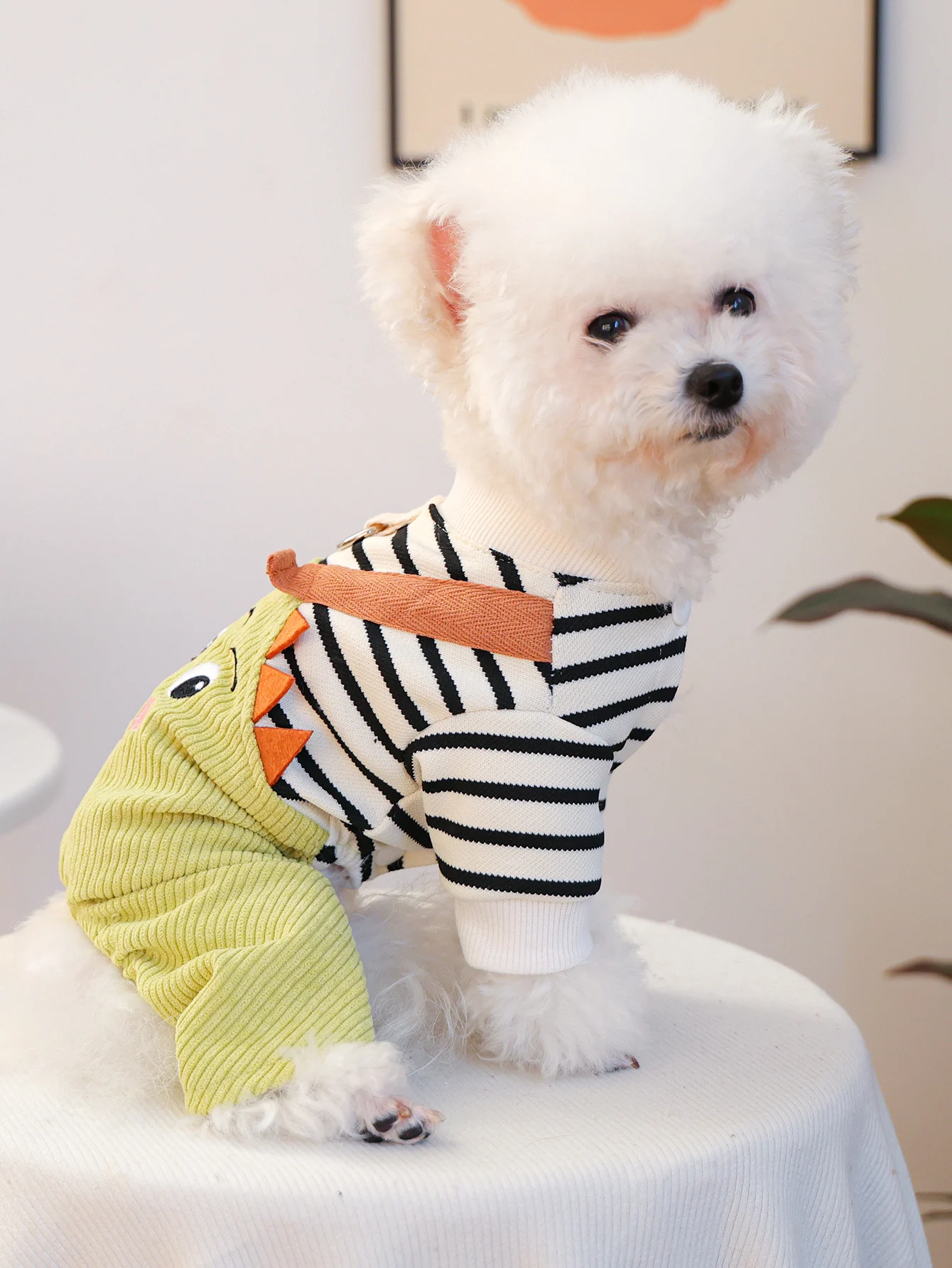 犬用恐竜柄オールインワン服：春秋期のアウトドアシーンに最適なデザインと耐久性