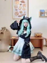 電子猫耳デザインのロリータ風長袖パーカー【アンダーグラウンドスタイル・未来的な衣装・立体デザイン】（セットアップ対応）