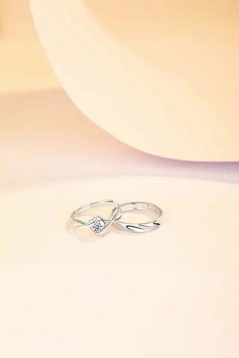 純銀製カップルリング【ユニークデザイン・オープン刻印・プロポーズ用・誕生日ギフト】（セットアップ対応）