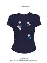 半袖Tシャツ レディース 韓流 オリジナルデザイン ギャル フィット 着痩せ クロップド ウエストマーク 春夏 トップス 「M77」