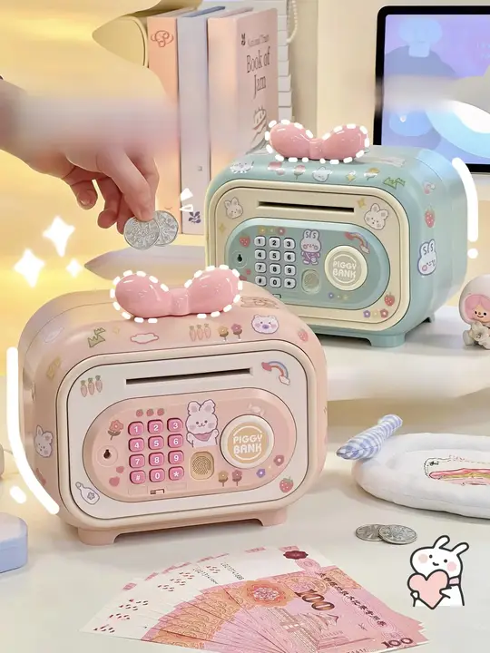 リボンデザインの子供用貯金箱【女の子向け・デジタルパスワード式】