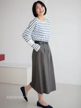 涼しげなデザインのストライプニットトップス【ラウンドネック・ゆったりシルエット・夏用】