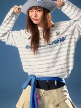 ストライプ模様のゆったりTシャツ【レースコンビ・長袖・女性用】