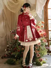 紅色チャイニーズ風 ロリータワンピース【秋冬用・学生用・マーメイドデザイン】（セットアップ対応）