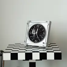モダンデザインの静音ブラックインテリアクロック【リビング用・テーブル装飾】