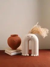 かわいい陶器製カートゥーン花瓶【水耕栽培・ドライフラワー用・リビングインテリア】