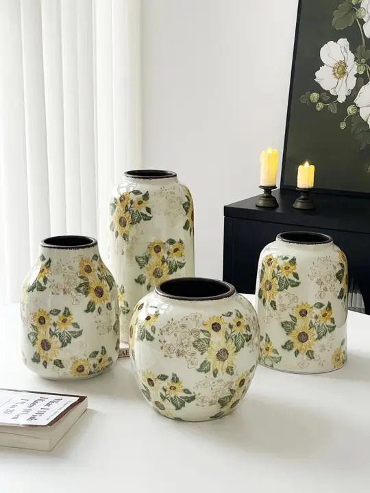 ヴィンテージ風 陶製花瓶【アイスクラックサンフラワー・水耕栽培用】