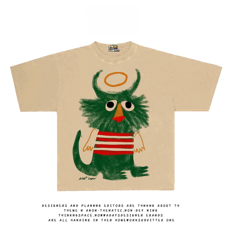 夏用半袖Tシャツホワイトグリーンモンスター印刷：カジュアルデザインの旅行向け選択肢