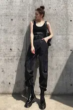 高腰ワイドカーゴパンツ【女性用・ブラック・秋冬・ルーズフィット・ストレートレッグ】