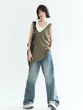 春秋用 ゆったりデザインのウォッシュ加工デニムパンツ【ストレート・カジュアル】