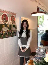 グレーのハイウエストスカートとベストのセットアップ【冬用・高級感】（セットアップ対応）