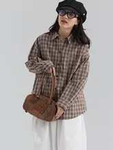 チェック柄のコットンシャツ【ゆったりした韓国風・通勤スタイル・春用・女性用】