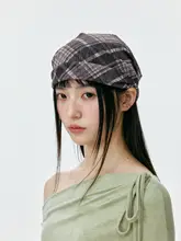 文芸的なヴィンテージチェック柄キャップ【春夏用・ストリートスタイル・小顔効果】
