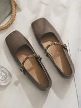 羊革製 マリージェン女性用フラットシューズ【浅口・スクエアトゥ・フレンチスタイル・復古デザイン】