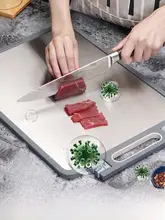 抗菌防カビ家庭用304不鏡鋼製両面厚手カッティングボード【包丁研ぎ石付き】