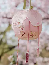 桃花刺繍のハンディバッグ【球形ランタンバッグ・春季用・オリジナルデザイン】