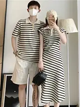 フランス風カップルコーデ夏用ワンピース＆ポロシャツ【個性的なデザイン・インスタ映え】（セットアップ対応）