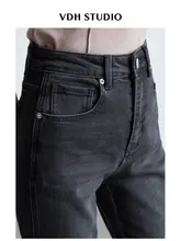 ハイウエストフィットデニムパンツ【レトロスタイル・ブラック・梨型シルエット】