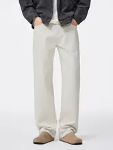 男性用ホワイトストレートデニムパンツ【ゆったりとしたデザイン・夏用・カジュアル】