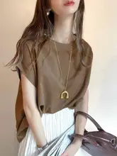 夏用 褶皱デザインのルーズフィットTシャツ【コットン・クルーネック・短袖・無地】（セットアップ対応）