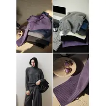 全羊毛 高級タートルネック ニットセーター【ケーブル編みデザイン・冬用】