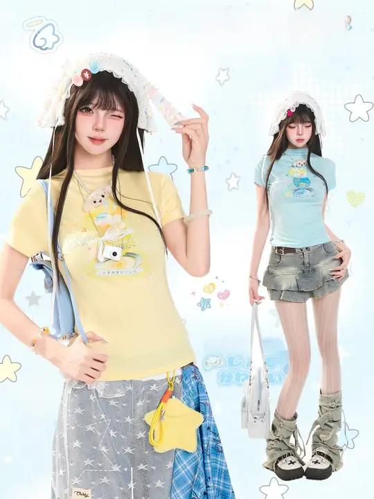 カートゥーンプリントの半袖Tシャツ【レディース・夏用・極上の柔らかさ・すっきりしたシルエット】