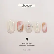 プレスネイル ハンドメイド ショート 上品 クリア 立体フラワー パール