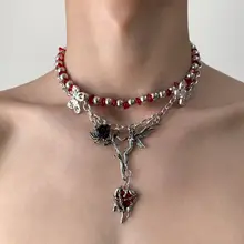 レッドハートペンダントネックレス【ゴシックデザイン・個性的なスタイル・デコラティブおしゃれ】