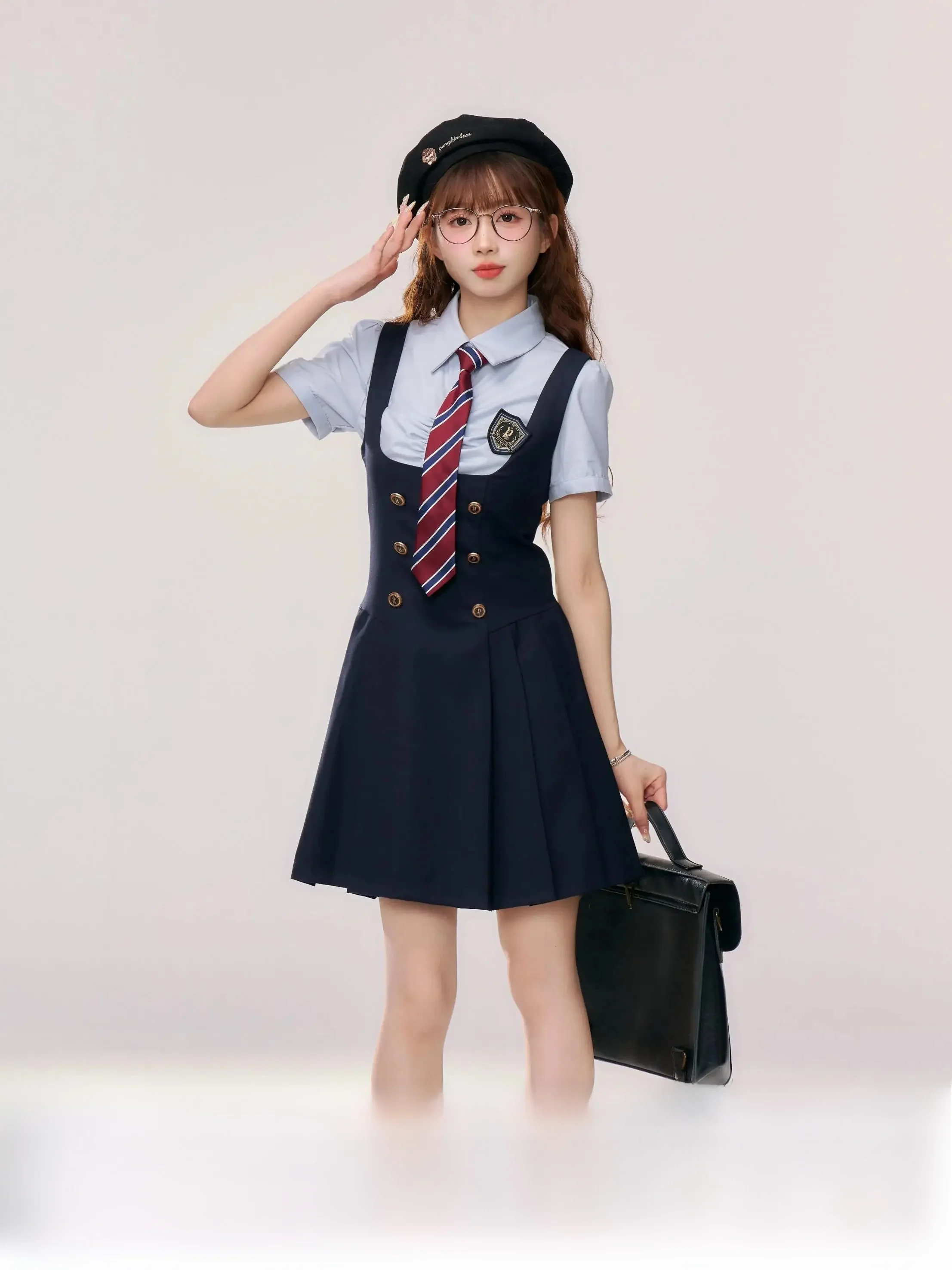 二色使いの学園風シャツとJK制服のベストドレス【セットアップ対応】：ダサい学生服と可愛い女子校制服のバランスを実証