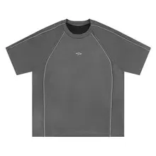 レトロラインデザインのゆったりフィット半袖Tシャツ【メンズ・ヒップホップスタイル】