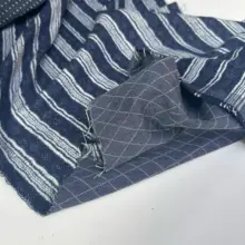 全棉ダブルレイヤー素材【紺色・毛羽立ち加工・ストライプ柄・中厚手】