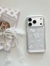 白色レースリボン付きiPhoneケース【Apple17、全包・防衝撃・クリエイティブデザイン】