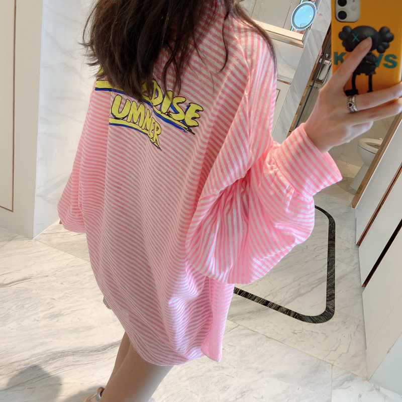 春夏用 カジュアルストライプ柄 長袖タンクトップ チュニックワンピース（セットアップ対応）