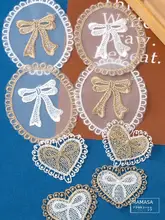 リボンデザインのポリエステル刺繍レース布パッチ【立体花・手作り服飾装飾】