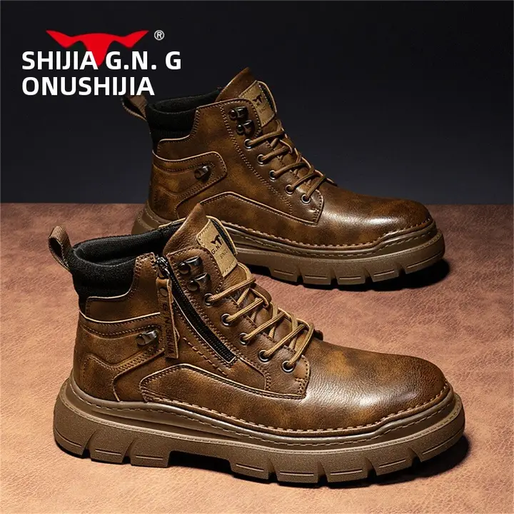 春秋用 メンズ マーチンブーツ【レトロスタイル・中ハイ・厚底・アウトドア】