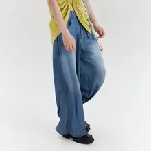 水洗ブルースカイシルクデニムワイドパンツ