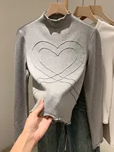 フリル付きハイネック長袖Tシャツ【秋用・可愛らしい��ハートデザイン・女性用】