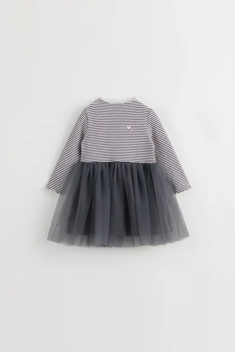 ワンピース キッズ ガールズ 半タートルネック ボーダー チュール 秋物