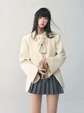 白色天丝羊毛バタフライノットジャケット【春秋用・シンプルデザイン】