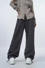 春秋用アメリカンスタイルのスリムフィット深灰色パンツ【ゆったりシルエット・カジュアル・女性用】
