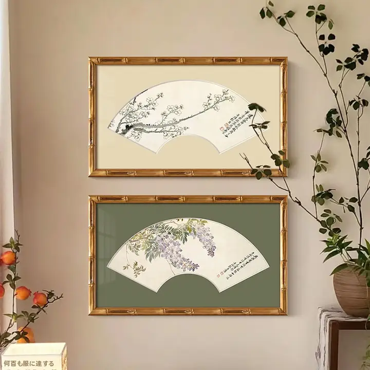 花卉デザインの扇面掛け画【明清古典風・インテリア装飾用】