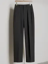 グレーウール製ストレートパンツ【高ウエスト・秋冬用・レディース・スーツスタイル】