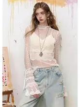 フリル付きドット柄レースシャツ【フェミニンデザイン・春夏用・重ね着対応】（セットアップ対応）
