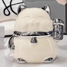 陶製 招財猫ティッシュボックス【かわいいデザイン・リビング用・抽出式】